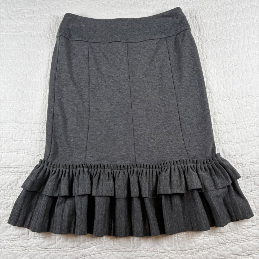 Lapis Ruffle Hem Skirt XS Gray Knit Mermaid Tiered Panels Trumpet Y2K Whimsigoth
